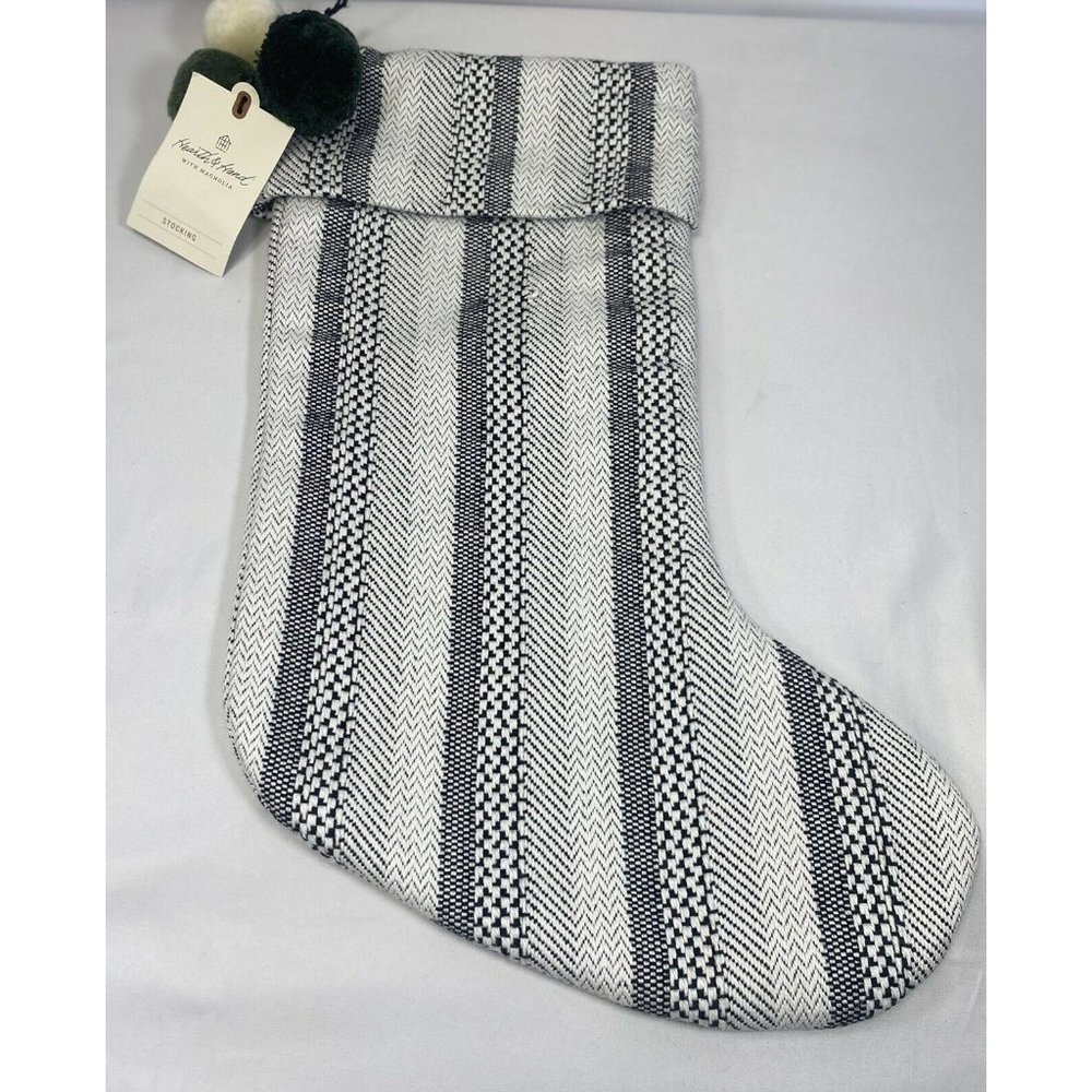 - - (NEW) Hearth & Hand Magnolia Holiday Stocking Black Striped